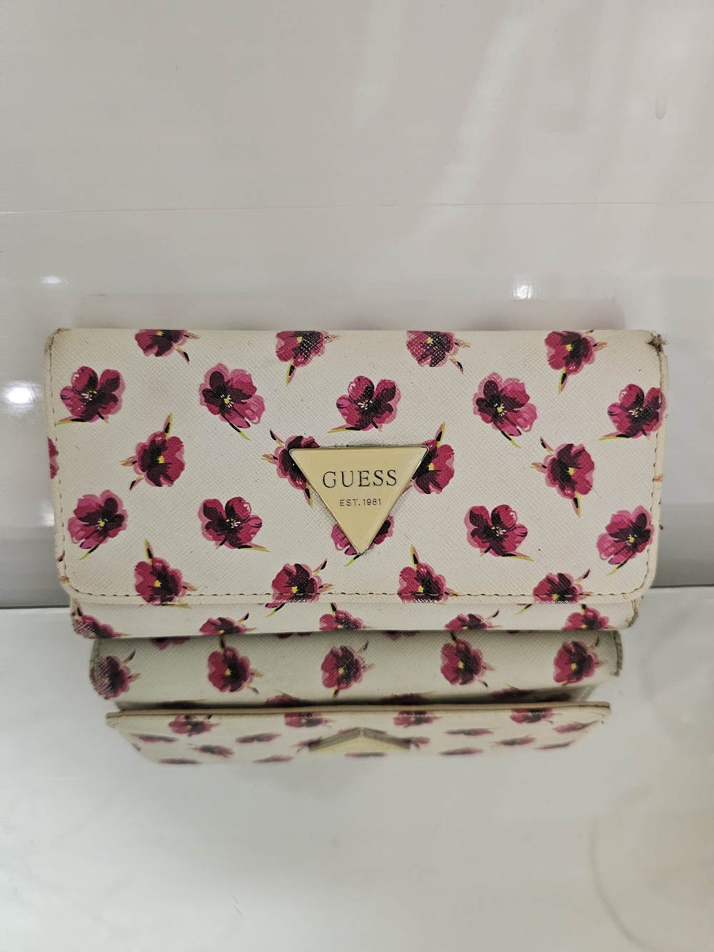 GUESS Abree Floral Print White & Pink Wallet